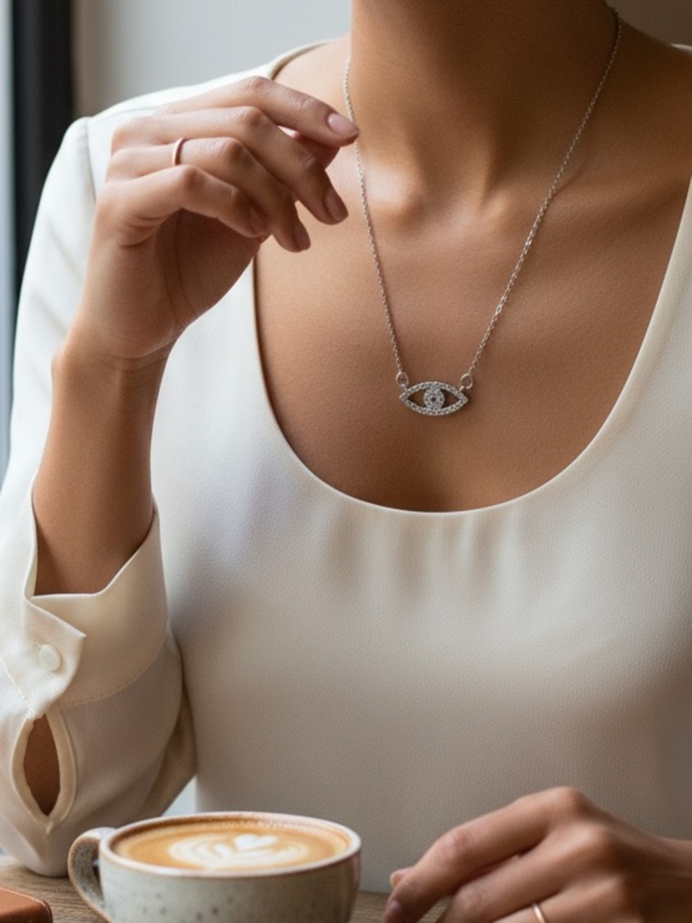 3/$10 Evil Eye Necklace Women OS Silver New Rhinestone Protection Pave Pendant